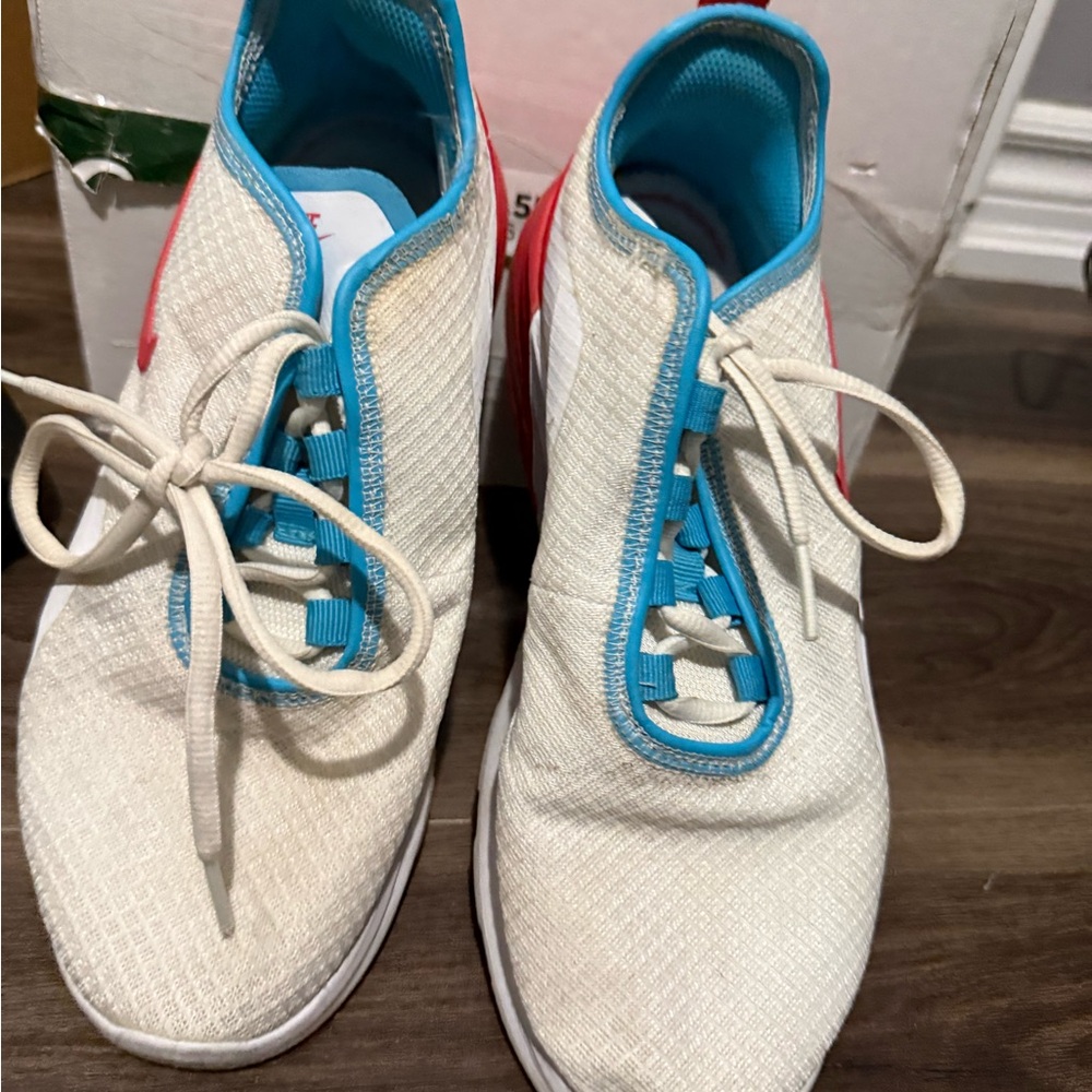 Nike White Sneakers with Turquoise Blue Trim